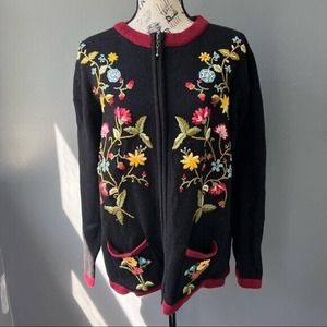 Vintage Stitches in time floral zip up knit sweater with pockets Grannycore